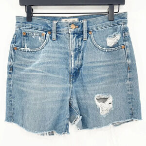 Madewell Classic Straight Jean Short Womens 27 Blue Distressed Cutouff High Rise